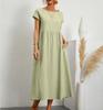 Summer Women Casual Loose Fit Sleeveless Cotton Linen Dress Solid Color Pocket