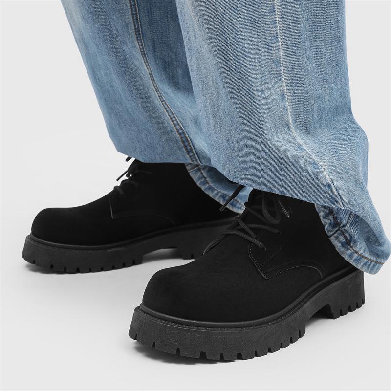 Fashion Mens High Top Derby Boots Chunky Platform Sole Big Round Toe Suede Leather Retro Vintage Work Shoes Anti-Slip Comfortable Autumn