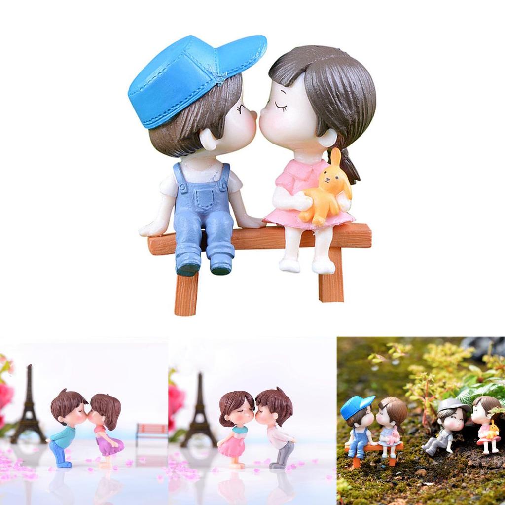 Lovely Handicraft Bench Couple Dolls For Captivating Miniature Garden Arrangement