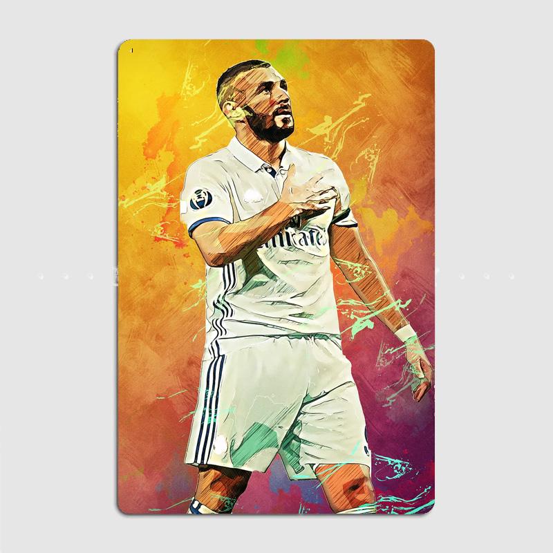 Karim Benzema Football Player Vintage Retro Metal Poster Sign Garage Club Custom Wall Decor Tin Room Decor Home Decor