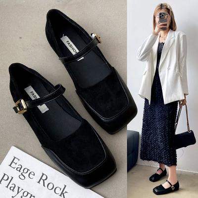 2024 New Women's Mary Jane Shoes Luxury Women's Flats Vintage Square Toe Low Heels Fashion Designer Women's Casual Shoes