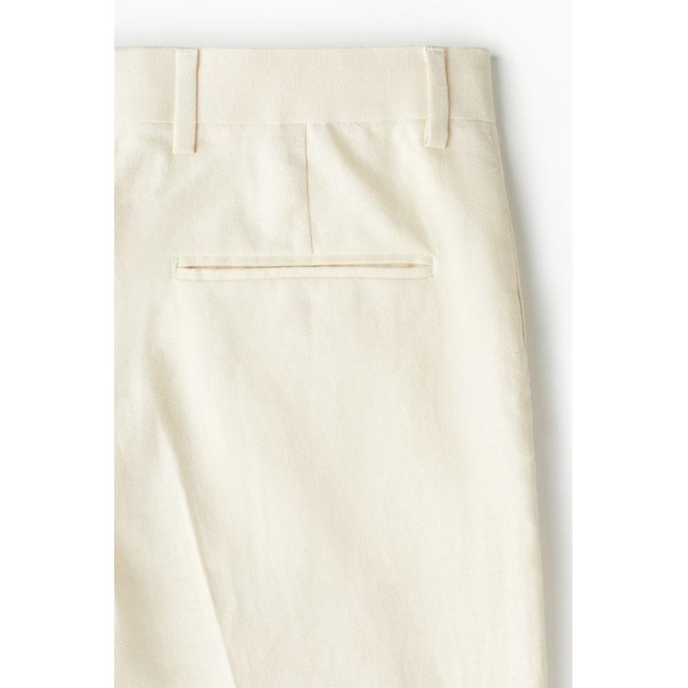 H M Linen Blend Tailored Pants Relaxed Fit creaM