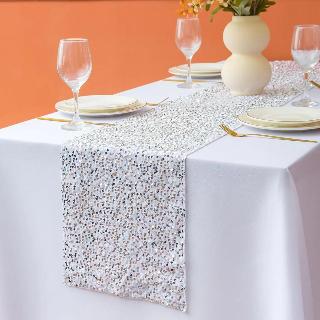 1 pz. Runner da tavolo con paillettes iridescenti glitterate, decorazione morbida per tavolo da pranzo per matrimonio, compleanno, festa, 30x183 cm.