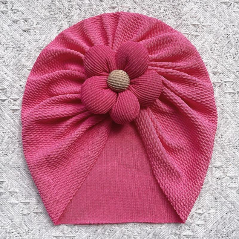 New children's solid color twill bubble hat, pentagonal flower baby pullover hat, thin baby tire hat