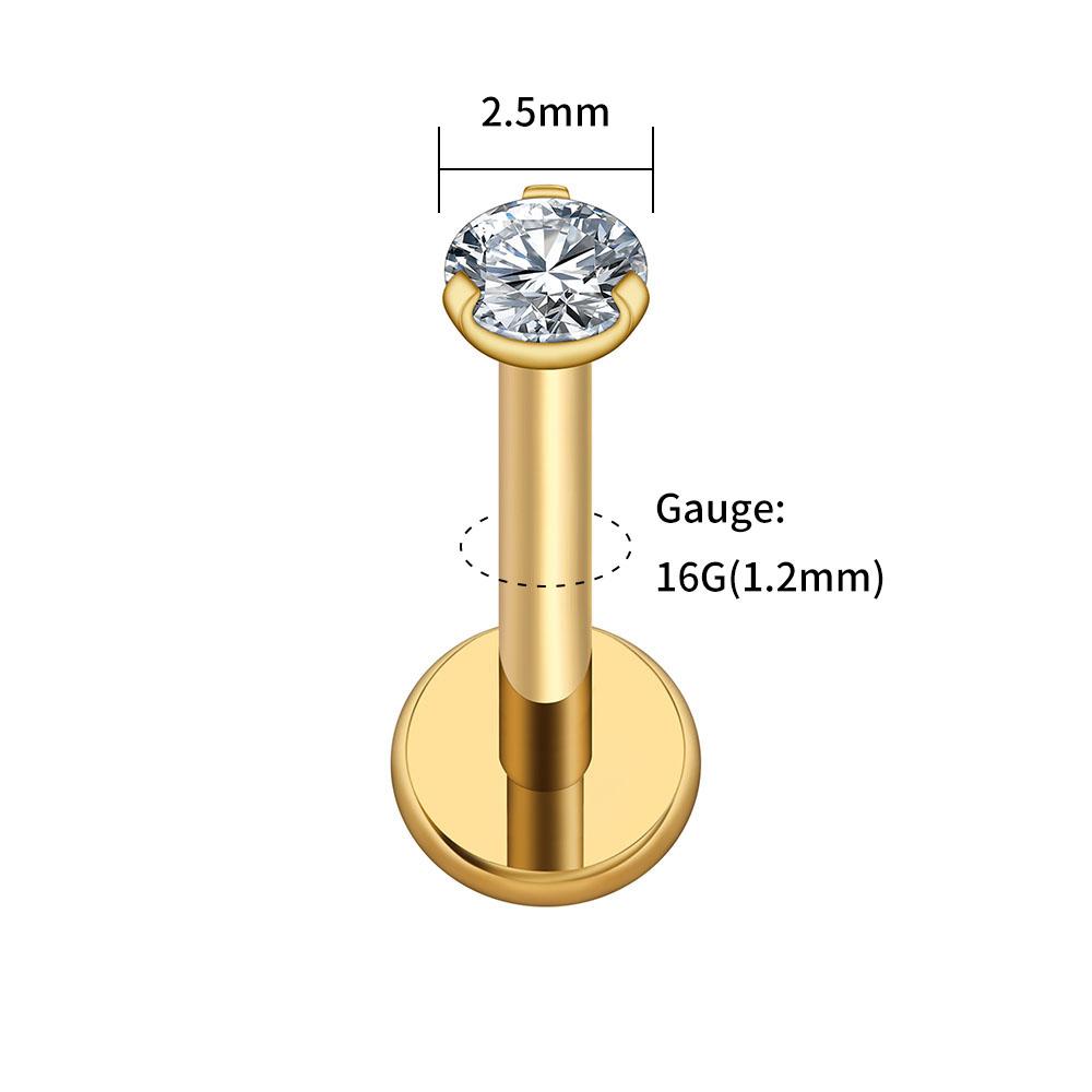 Right Grand ASTM F136 Titanium 2.5/3/4mm CZ Labret Stud 16G Tragus Helix Cartilage Conch Flatback Earlobe Piercing Body Jewelry