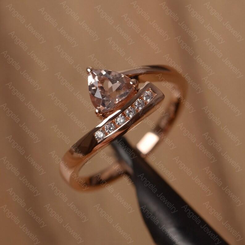 Women's Pink Trillion Cut Morganite Gemstone Ring 925 Sterling Silver Statement Band For Engagement & Wedding Wear