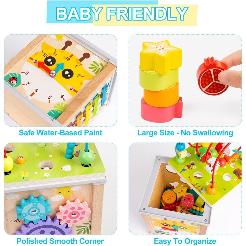 Montessori Wooden Educational Cube for Kids, Fishing Activity Toy with Shape Sorting, Multicolor Early Learning Toy