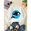 Orcas Swimming In Ocean Waves Girls' Crew Neck Fashion Sweatshirt, Autumn and Winter Western Style Top, Children's Long Sleeved T-shirt