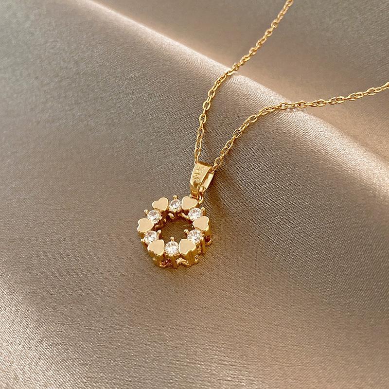Custom 316 Stainless Steel Jewelry Gold Plated Butterfly Heart Bow Pendant Simple Zircon Necklace Jewelry for Women