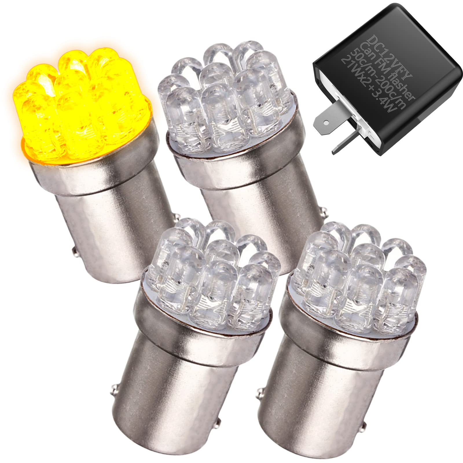 

Meliore Motorcycle LED Clear Turn Signal Amber Orange 4 Piece Set IC Relay Black one size