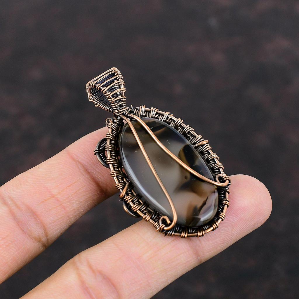 Pendentif Agate du Montana Fil de Cuivre Enroulé Bijou Pendentif Pierre Précieuse Pendentif Élégant Bijou Fait Main Pendentif Fil de Cuivre Enroulé Cadeau Pour Lui