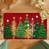 Christmas Tree Snow Scene Doormat,Red Gold Star Flannel Machine Washable Large Rug  Entryway Living Room Kitchen Holiday Decor