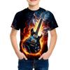 2025 Kids Clothes Cartoon Guitar Printed Short Sleeve T-Shirt Summer Outdoor Casual Crew Neck Tee Children's Clothing T-Shirts