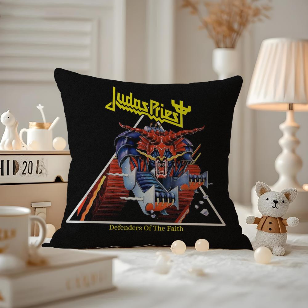 J-Judas P-Priest Cushion Cover Anti-dustmite Pillowcase Invisible Zipper Silky Short Plush Sofa Cushion Cover