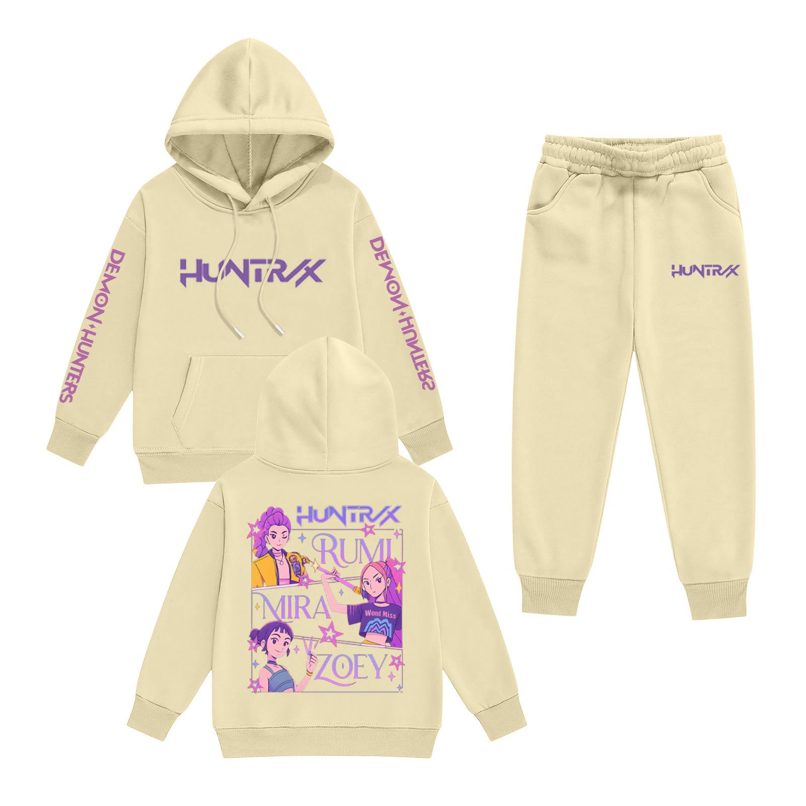 

Kids Long Sleeve Loose Pullover Letter Print Drawstring Hooded Sweatshirt Sweatpants Set 130