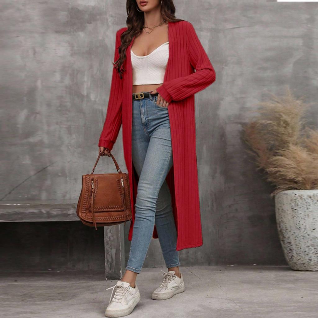 Women's Casual Fashion Solid Color Long Cardigan Jacket