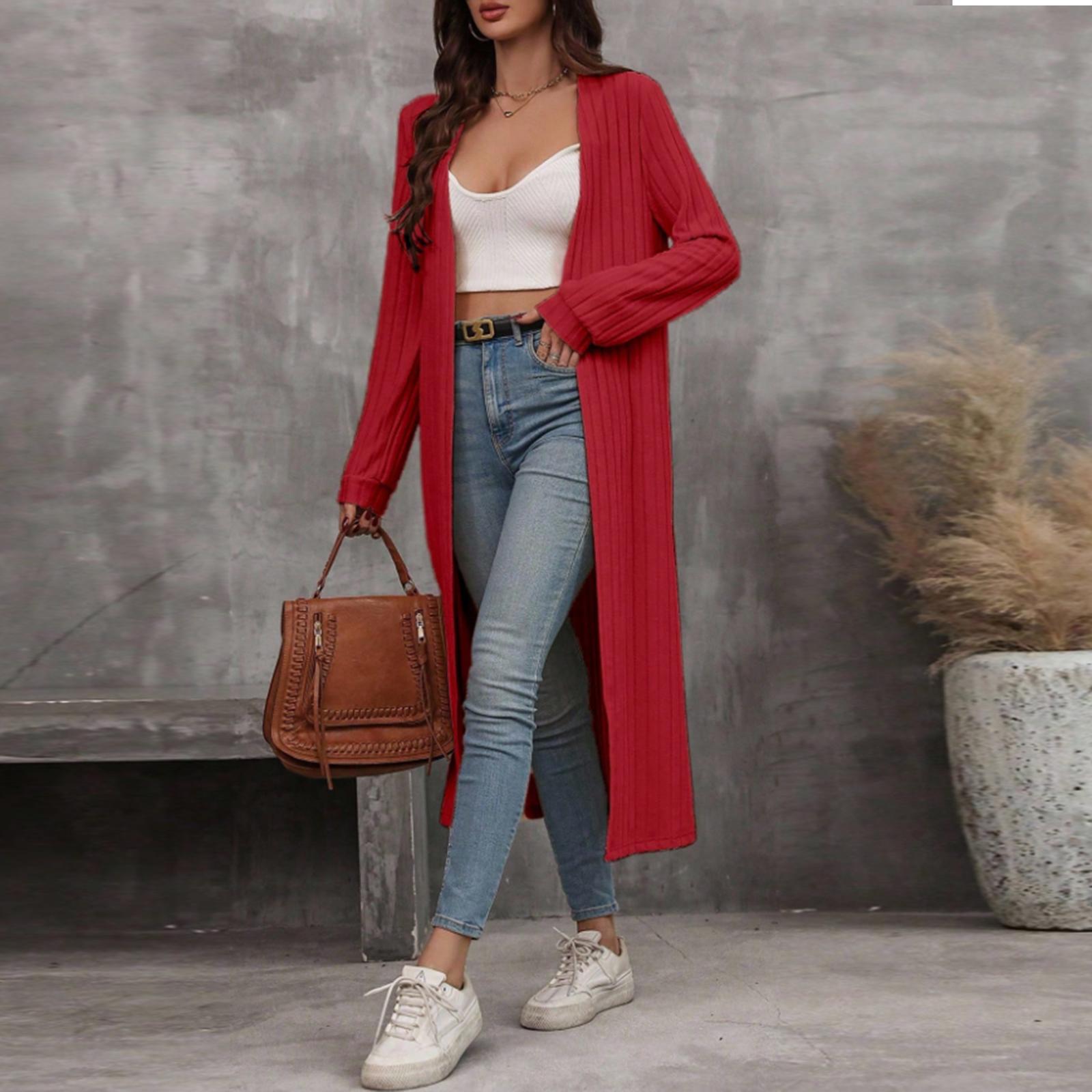 

Женский повседневный модный однотонный длинный кардиган-жакет XXL красный