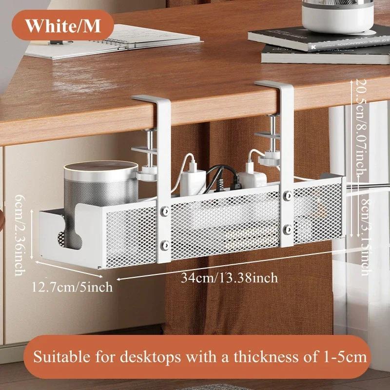 Under Desk Clamp Mounted Cord Organizer No Drill Wire Management Holder Mesh Cable Basket for Managing Cables Power Strips