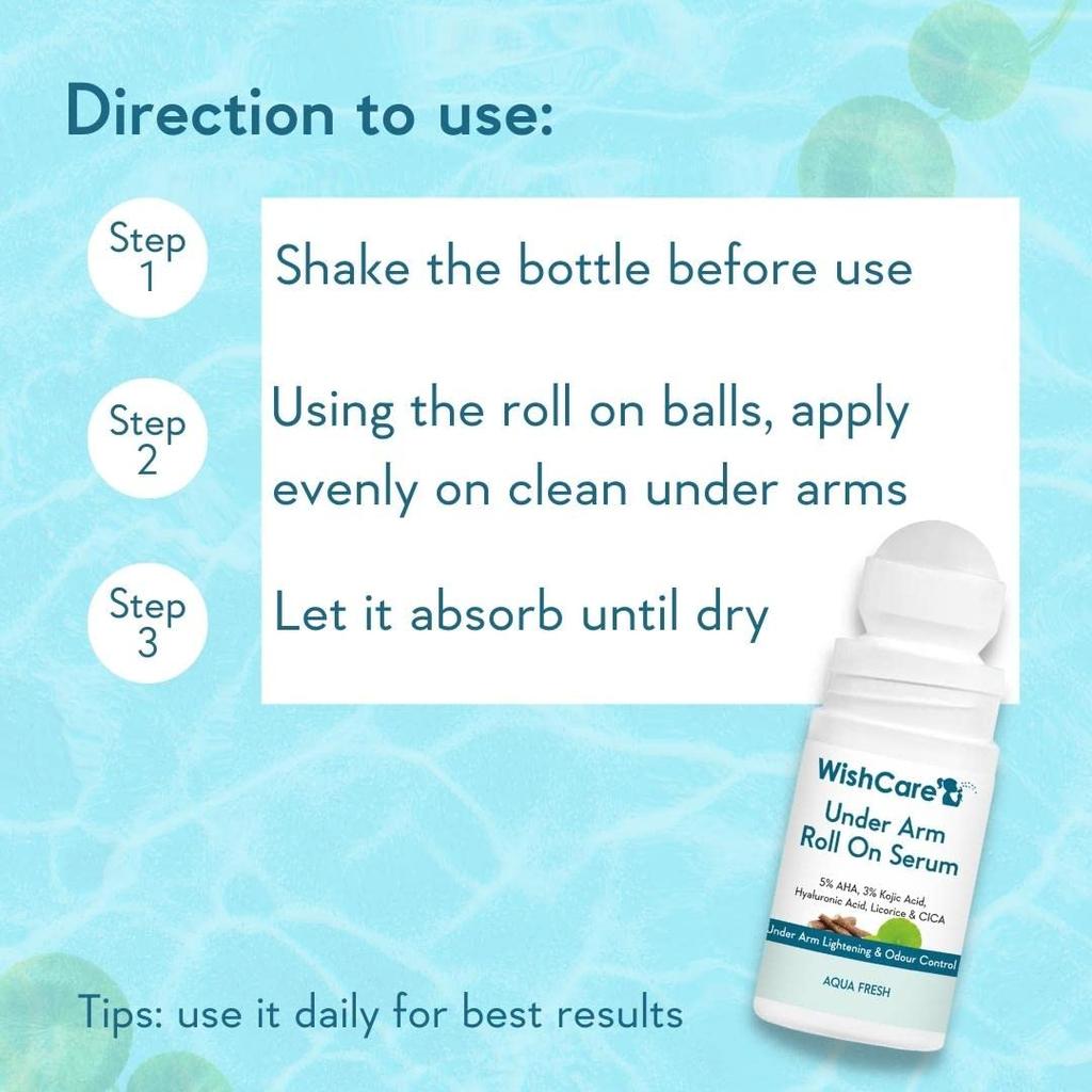 WishCare Underarm Roll On Serum 50ml Pack of 1 for Brightening, Odour Control, Hydrating, Long-Lasting Fragrance