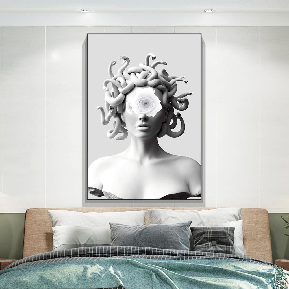 Cover Face of Medusa Graffiti Cavans Painting Vaporwave Sculpture Posters and Prints Wall Art for Living Room Home Decor Cuadros