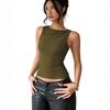 Women Sleeveless Round Neck Tank Top Stretchy Fitted Solid Basic Tie Summer Casual Shirt Blouse Vest