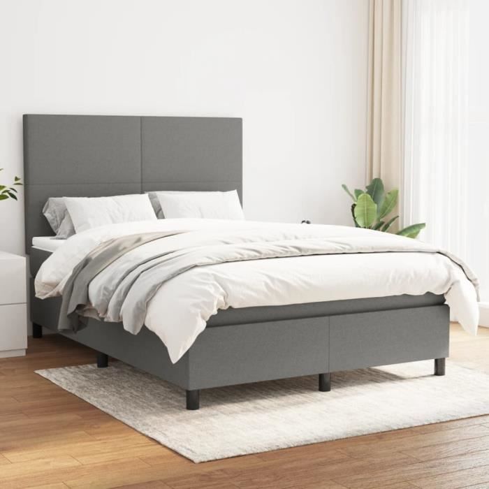3141618 vidaXL Lit à sommier tapissier avec matelas Gris foncé 140x200cm Tissu