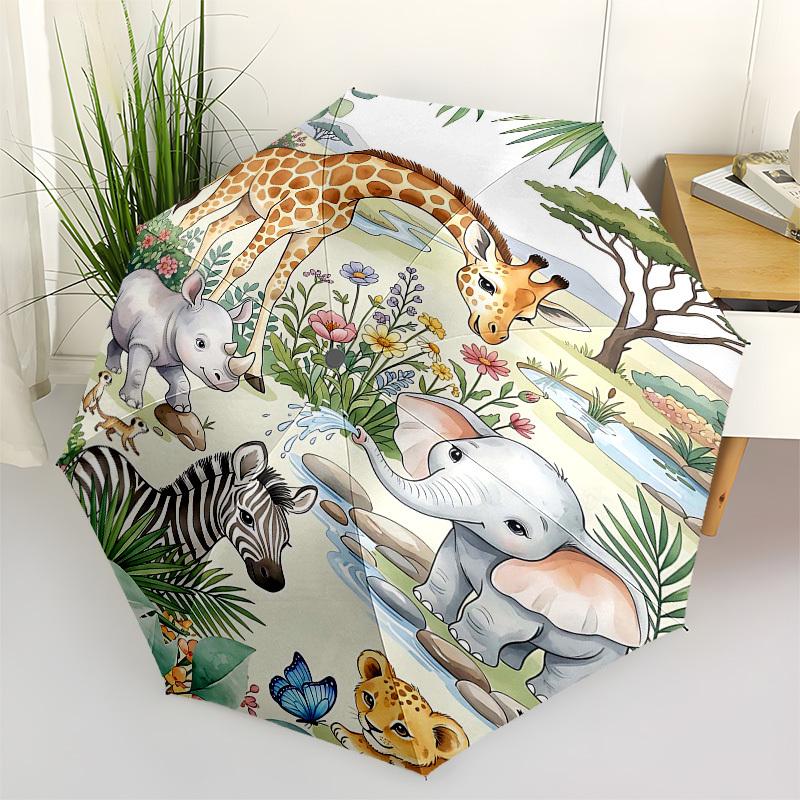 1PC Safari Zoo Umbrella-8-Rib Reinforced, Automatic Open, Lightweight & Durable, Fashion Accessory for Outdoor, Beach L0407