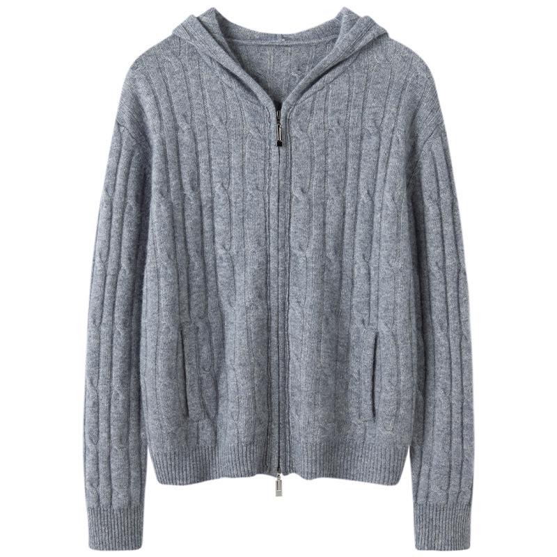 Autumn/Winter 2026 Women's Cashmere Cardigan - Seven-Gauge Cable Knit, Thick & Warm Base Layer Outerwear
