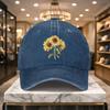 Sunflower Baseball Cap Washed Denim Adjustable Distressed Outdoor Sun Hat Unisex Street Style