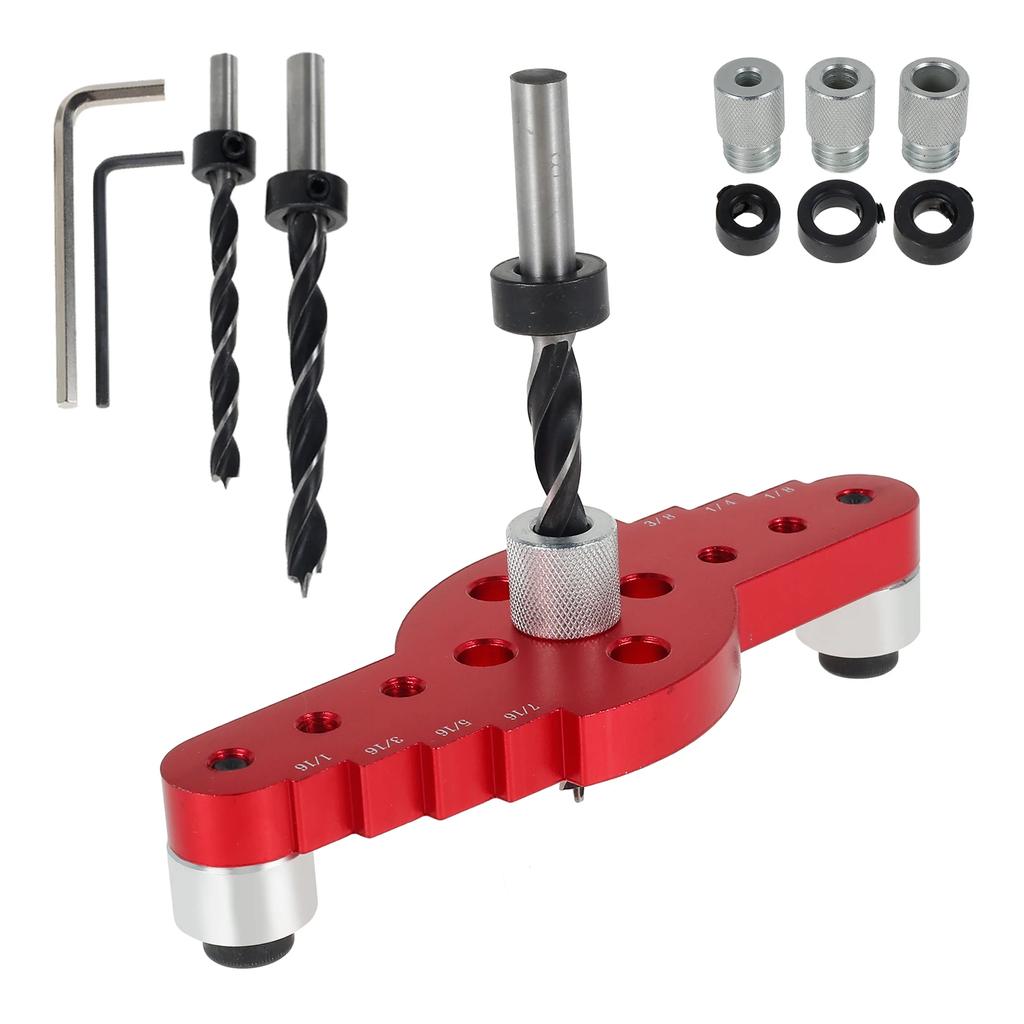 New Self Centering Scriber Dowel Jig Kit Aluminum Alloy Vertical Pocket Hole Drilling Jig Precise Wood Dowel Drill Guide
