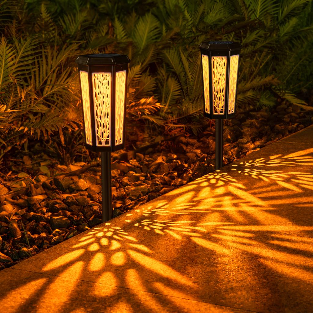 Solar Powered Lawn Lamp, Outdoor way Light with Wheat Leaf Shade for Garden, Lawn, Patio, Warm Colorful Light and IP55 Waterproof