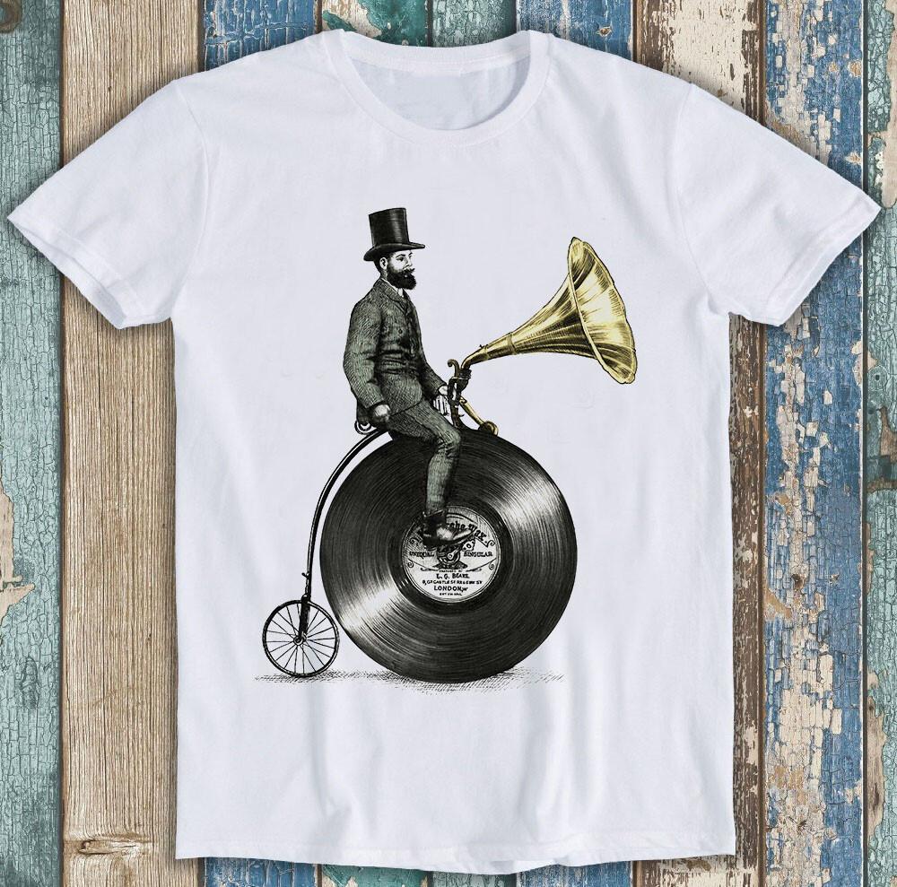 Music Man Farthing Gramophone Bike Funny Retro Unisex Gift Tee T Shirt M1327