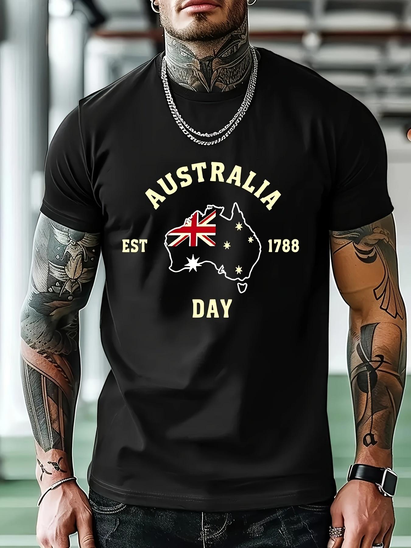 Casual Graphic T-shirt - Australia Day Design with Kangaroo & Flag Print S