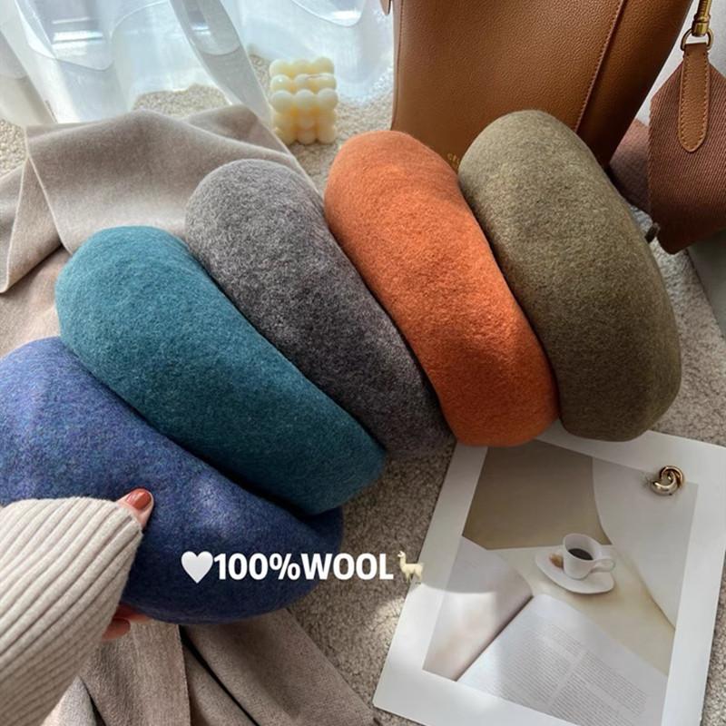 Pure Wool Beret Women's Australian Autumn and Winter Versatile Large Head Circumference Korean Style Beret Hat