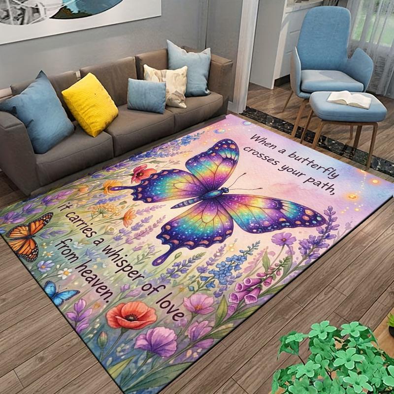 Butterfly and Floral Whisper carpet Non-slip rug suitable for living room and bedroom sofas