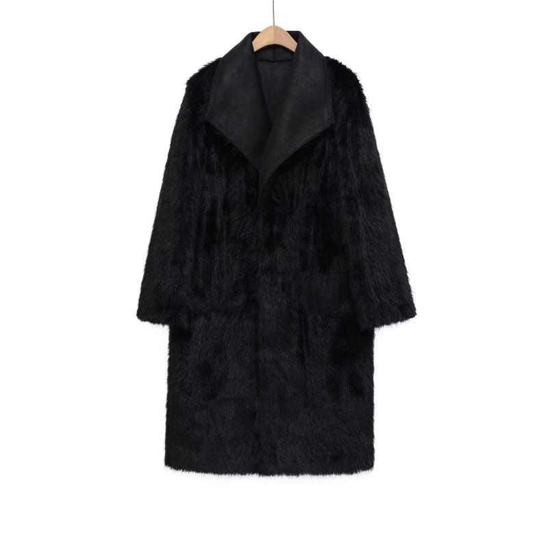 Womens Double-Sided Reversible Faux Fur Coat Winter Oversized Streetwear Long Trench Jacket