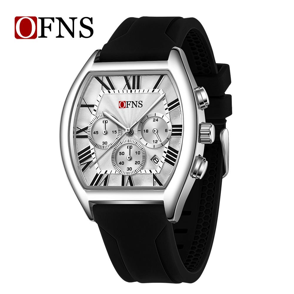 European Retro Men's Waterproof Roman Chronograph Wristwatch, Barrel Shape, with Calendar and Six-Hand Quartz Movement, Model 1644