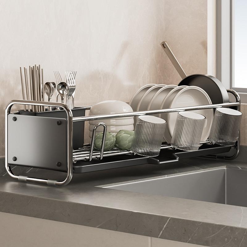 Dish Bowl Cup Drying Organizer, Multi-Functional Kitchen Sink-Side Rack with Chopstick Holder, Space-Saving Durable Practical