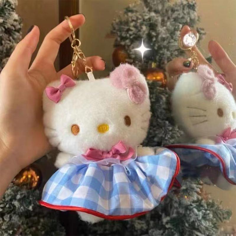 Cute Sanrio Hello Kitty Keychain Kawaii Cartoon Schoolbag Pendant Decoration Plush Doll Toy Holiday Gifts