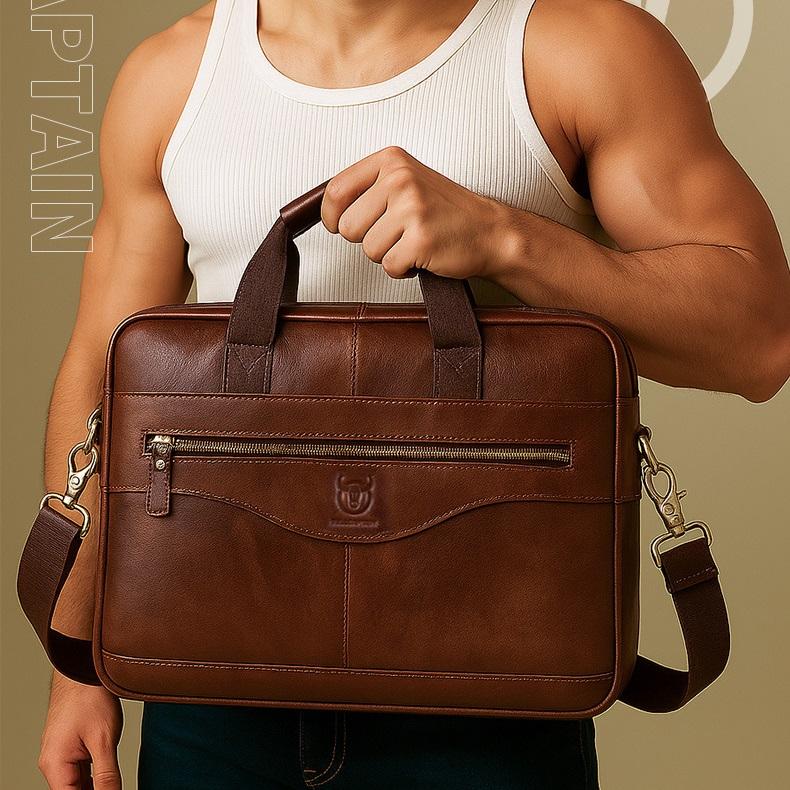 Documents Bag Genuine Leather Men's Briefcase Vintage Business Computer Bag Messenger Bags