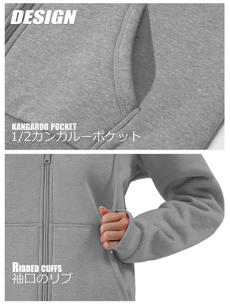 TACVASEN Cold Weather Warm Solid Light Size M Women's Fleece-Lined Zip-Up Sweatshirt, Jacket, Hoodie, Thick, Boa-Lined, Loose-Fit, Color, Gray,