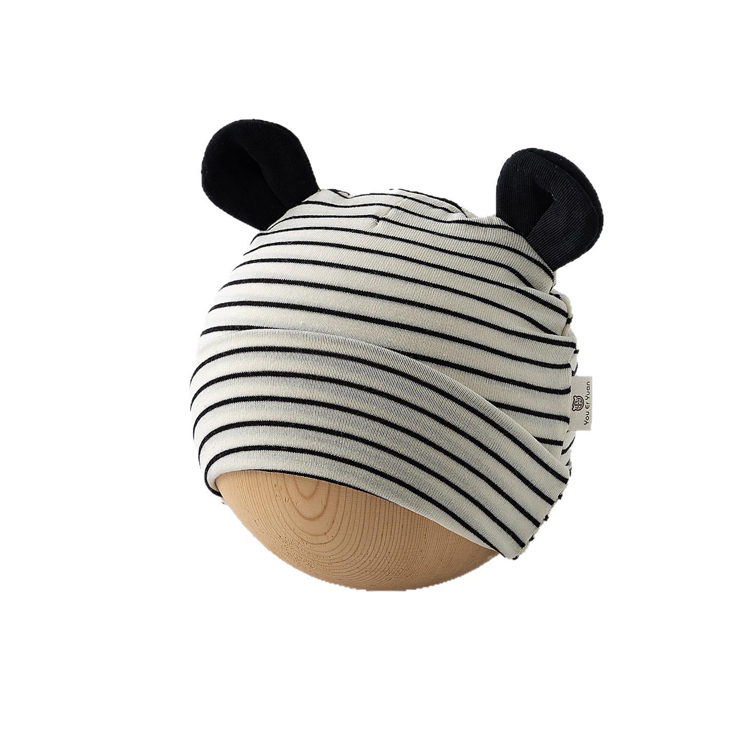 Striped Spring Baby Hat: Lightweight, Warm Pullover for Newborn Boys & Girls Striped Ear Hat - Beige