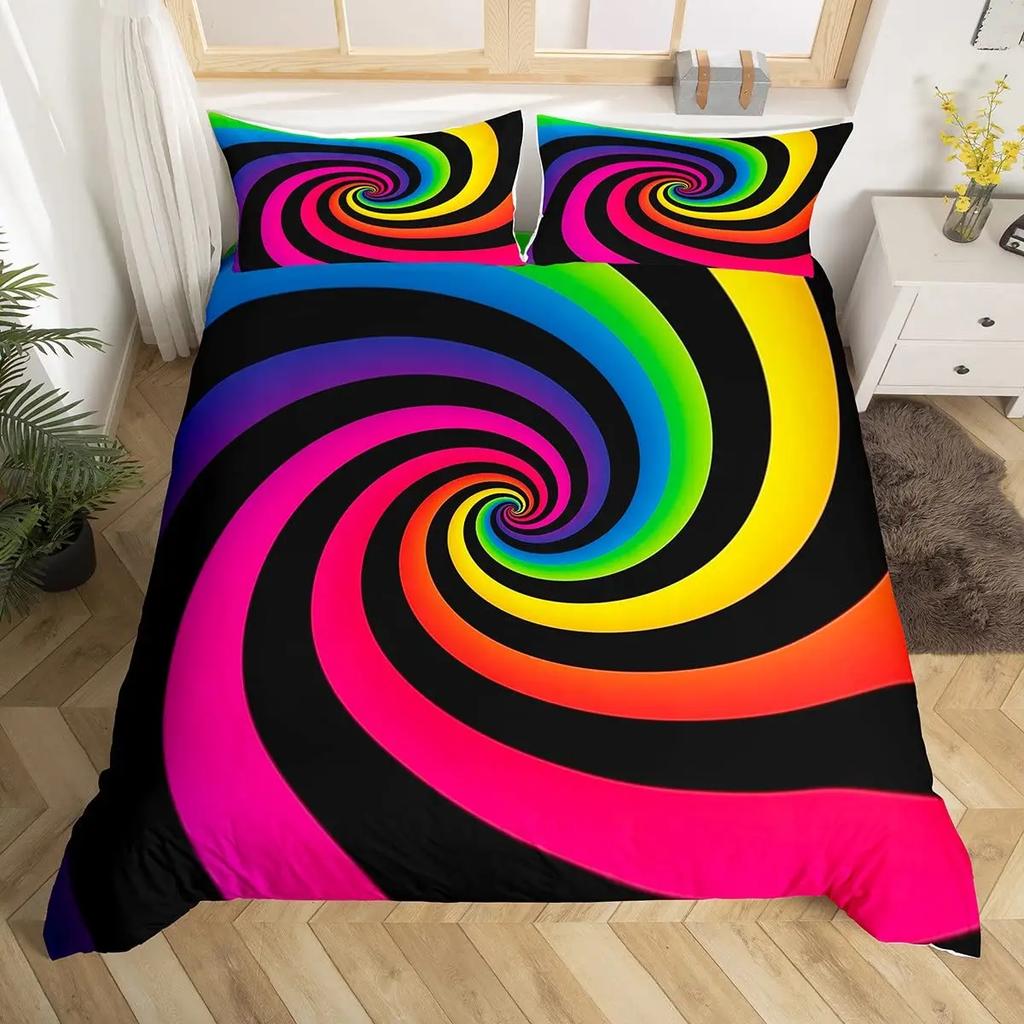 Visual Space Bedding Set Abstract Geometric Duvet Cover Set Colorful Art Comforter Cover Geometry Bedspread Cover Full King Size