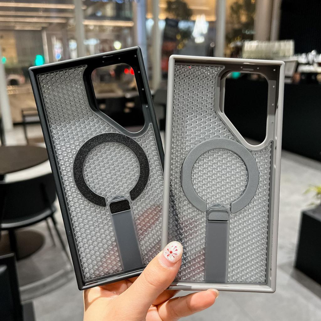 Samsung S25ultra Magnetic Bracket Mobile Phone Case Suitable for S24 Honeycomb Breathable Heat Dissipation Mesh Case A56 Skin Feeling Prevents Falling