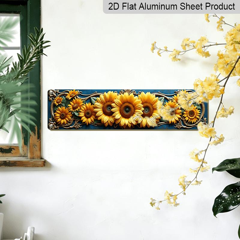 2D Flat, 1pc Vintage Sunflower Metal Wall Art Sign - Rustic Golden Farmhouse Aluminum Decorative Sign with Vibrant Yellow Sunflowers, Durable Easy