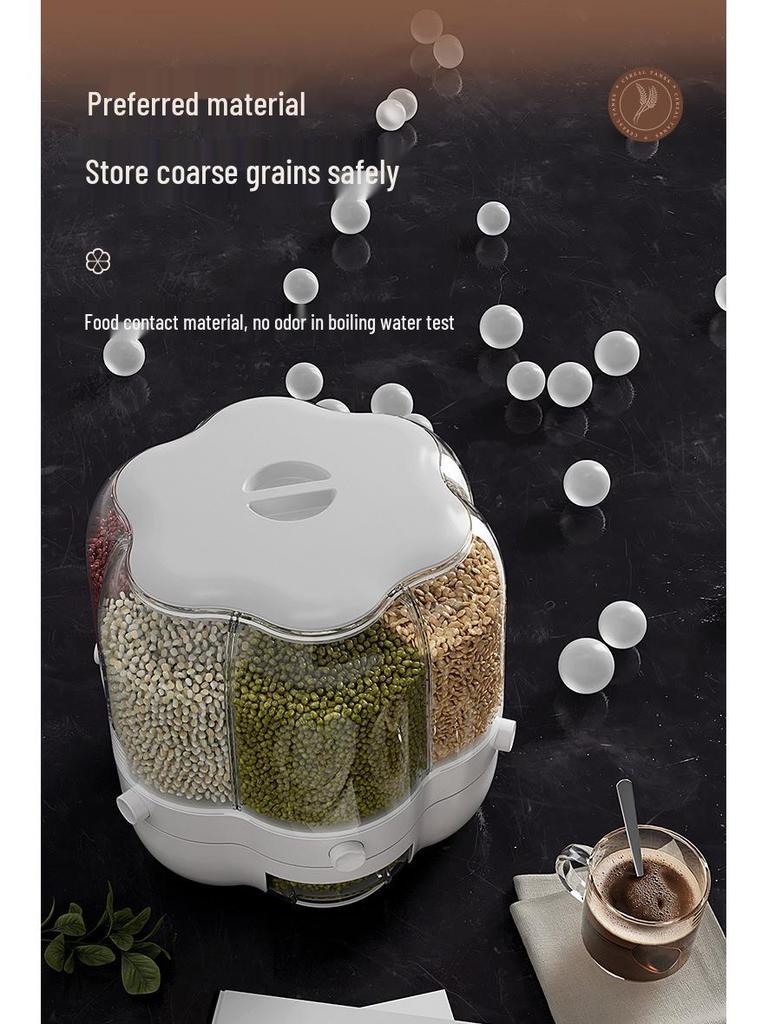 Rotating Rice Storage Bin: Insect & Moisture-Proof, Sealed Divided Grain Canister for Household Use