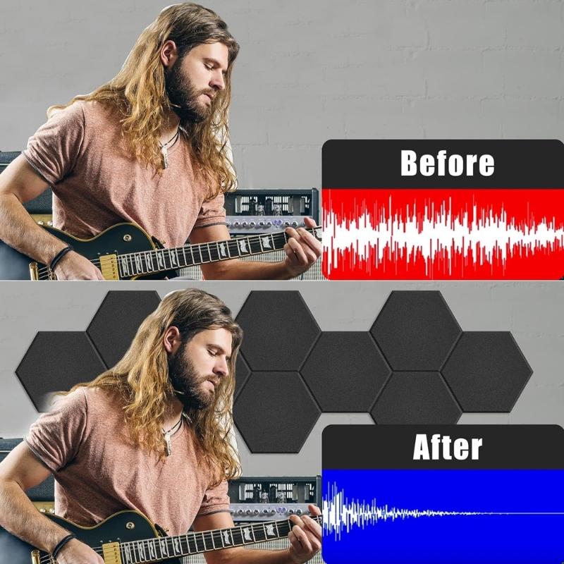 12Pieces Acoustics Foam Wall Tiles Hexagonal Foam Panel Polyester Fiber Wall Panels for Quiet Study Spaces Libraries