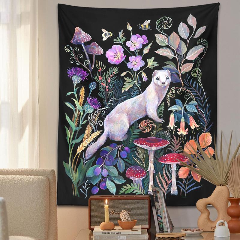 White Ermine Tapestry Wall Hanging Flower Garden Mushroom Wildflowers Bohemia Wall Carpets Home Dorm Decor Starry