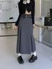 Vintage Belt Long Skirt Women Autumn 90s Aesthetic Streetwear Y2k High Waist Slim A-line Pleated Skirt Korean Style