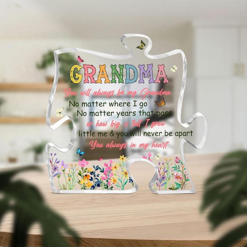 Grandma Puzzle Piece Centerpiece, Decorative Acrylic Sign with Love from Grandkids, Best Gift for Grandma Grandmother Mom